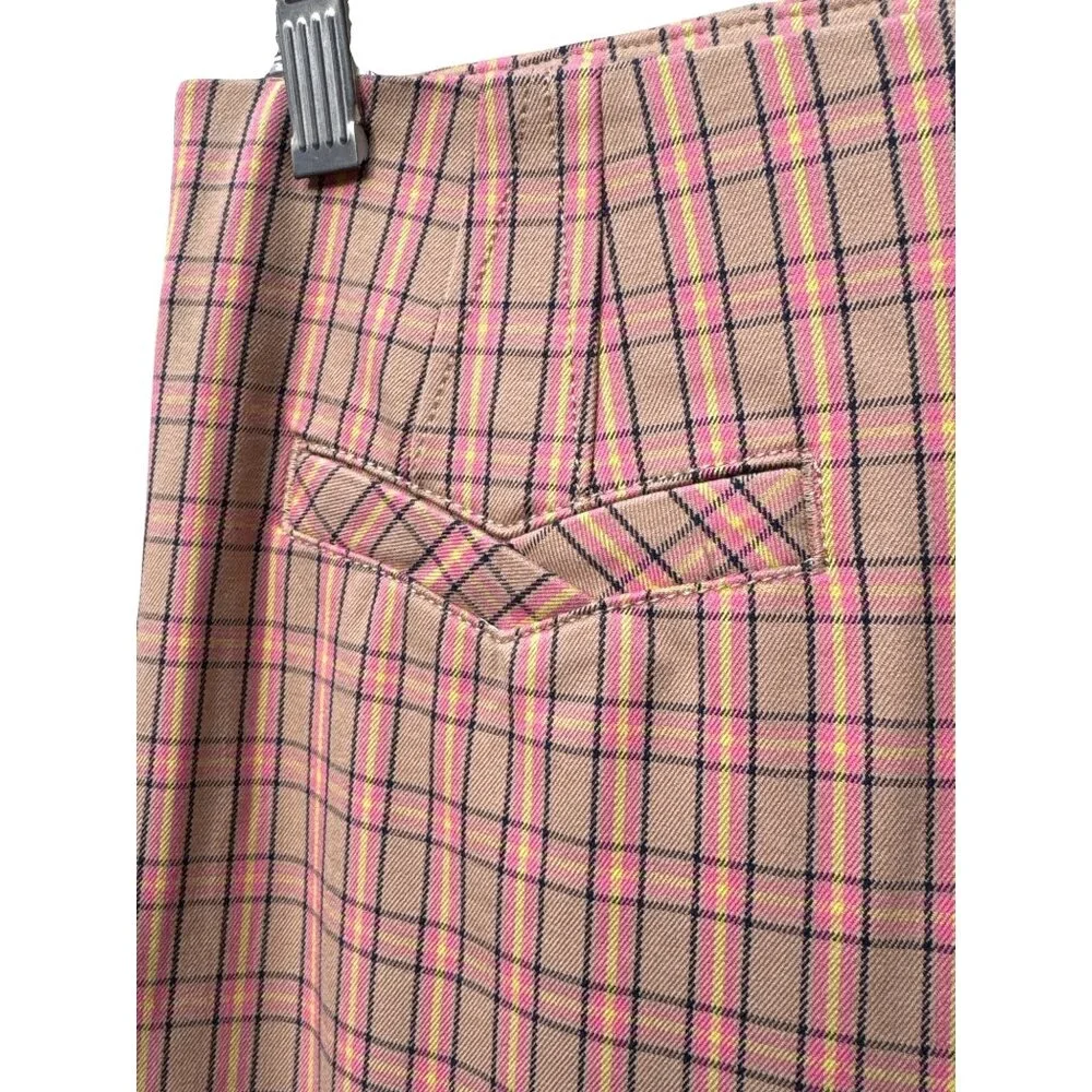 Anthropologie Essential Slim Plaid‎ Pants 4 Preppy Clueless Pink Beige